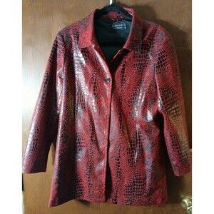Selene Sport Faux Snakeskin Long Jacket Coat Red/Black Women's Size L